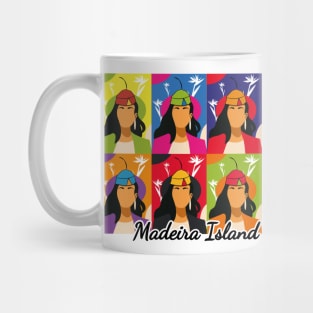 Madeira Island female pop art no face illustration using the traditional folklore hat Mug